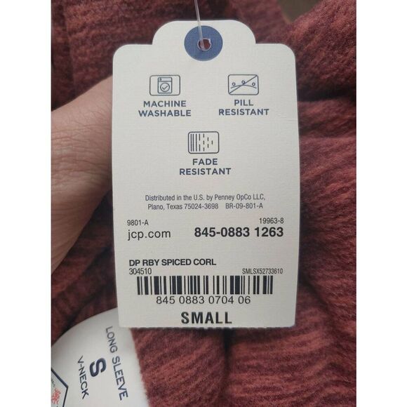 St. John's Bay Women's Size Small Burgundy Chambray Fleece V-Neck Sweater - Picture 4 of 7